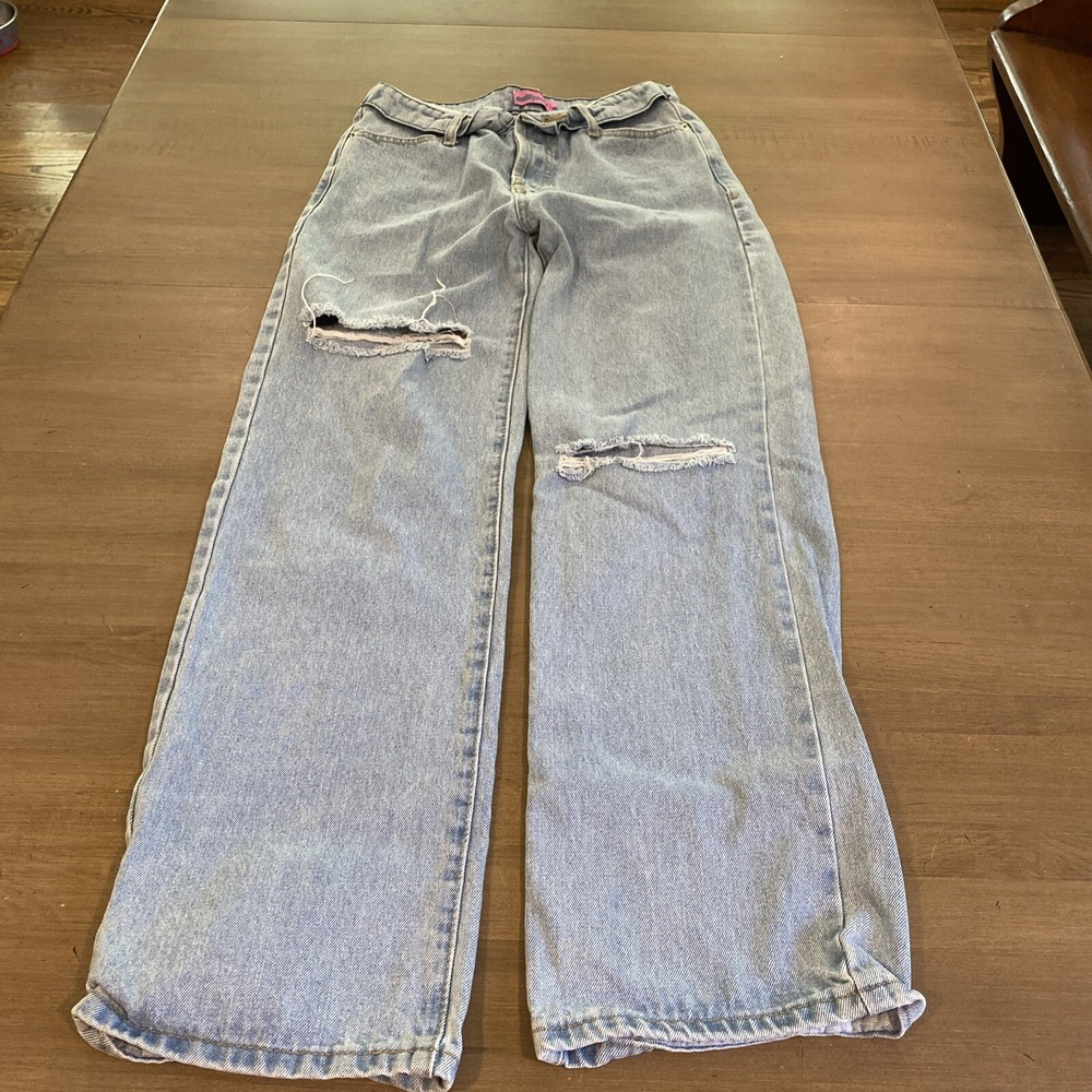 Edikted Women's Jeans Size S Light Wash Distressed Straight